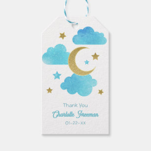 Étiquettes-cadeau Baby shower Blue Watercolor Moon and Stars