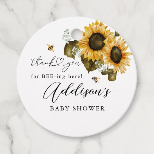 Étiquettes Cadeau Baby shower Boho Bee Sunflowers (Devant)