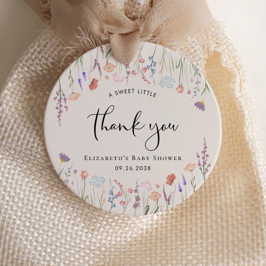 Étiquettes Cadeau Baby shower Boho Fleur sauvage Merci