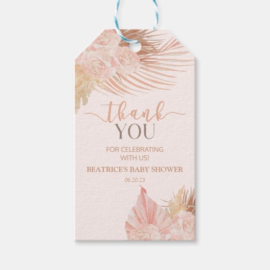 Étiquettes-cadeau Baby shower Boho Soft Rose Floral Fleurs (Devant)