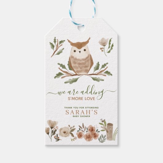 Étiquettes-cadeau Baby shower Boho Woodland Owl (Devant)