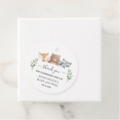 Étiquettes Cadeau Baby shower Bois Animaux Merci (En situation)