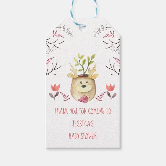 Étiquettes-cadeau Baby shower Bois Cerf Plante Pot Merci (Devant)