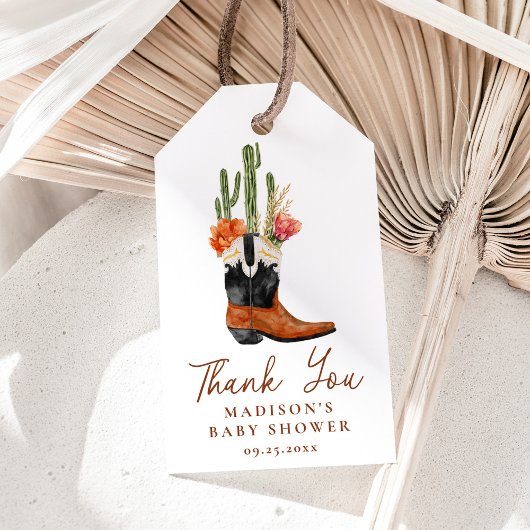 Étiquettes-cadeau Baby shower Boots Occidentaux Aquarelle
