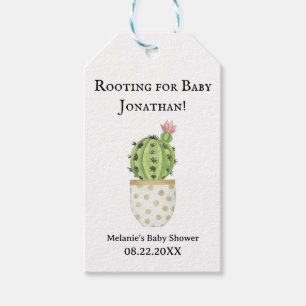 Étiquettes-cadeau Baby shower Cactus personnalisé "Racing for Baby"