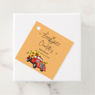 Étiquettes Cadeau Baby Shower Camion Rouge Vintage avec Tournesols