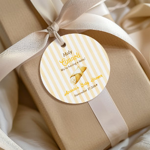 Étiquettes Cadeau Baby Shower Cannoli Jaune Stripe Italien