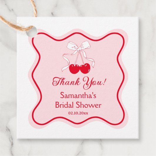 Étiquettes Cadeau Baby Shower Cerise (Devant)
