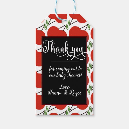 Étiquettes-cadeau Baby shower cerise Twins Merci (Devant)