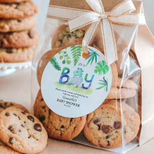 Étiquettes Cadeau Baby shower "C'est un garçon" de Cute Dinosaur