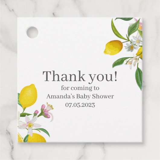 Étiquettes Cadeau Baby shower citron, Ciao bébé, thème italien (Devant)