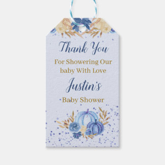 Étiquettes-cadeau Baby shower Citrouille bleu floral