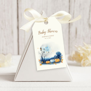 Étiquettes-cadeau Baby shower Citrouille Blue Gold