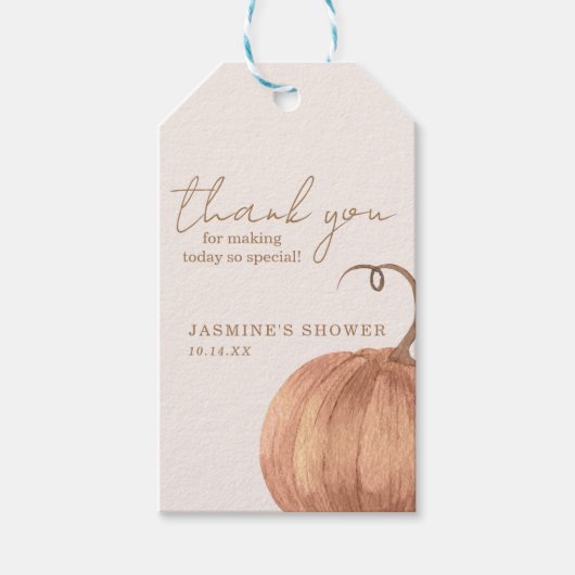 Étiquettes-cadeau Baby shower Citrouille d'automne (Devant)
