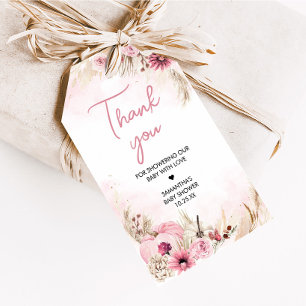 Étiquettes-cadeau Baby shower Citrouille de chute rose Boho Favorise