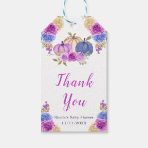 Étiquettes-cadeau Baby shower Citrouille de couleur violet et bleu m