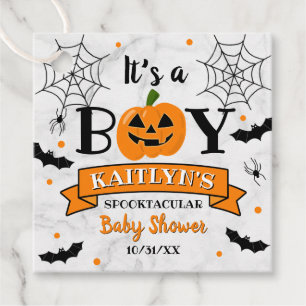 Étiquettes Cadeau baby shower Citrouille d'Halloween "C'est un garço