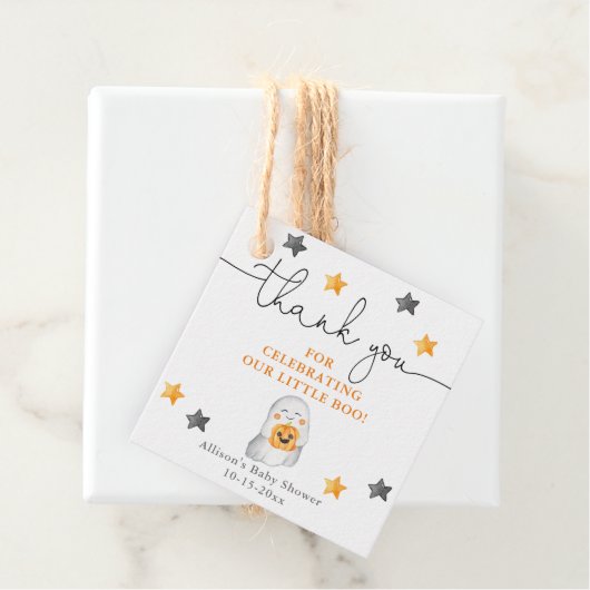 Étiquettes Cadeau Baby shower citrouille du fantôme d'Halloween (En situation)