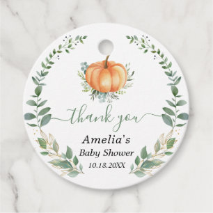 Étiquettes Cadeau Baby shower citrouille Fall Greenery Gold Foliage