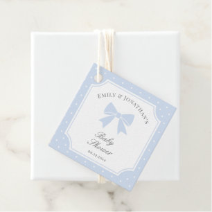 Étiquettes Cadeau Baby shower classique Pois Dusty Blue Bow Boy