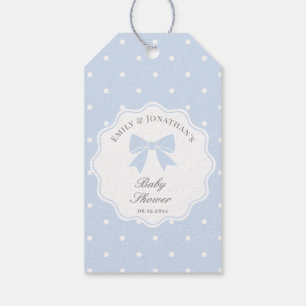 Étiquettes-cadeau Baby shower classique Pois Dusty Blue Bow Boy