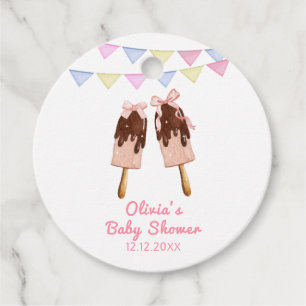 Étiquettes Cadeau Baby shower Crème de glace de Bow Popcicle Rose mi