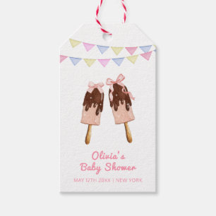Étiquettes-cadeau Baby shower Crème de glace de Bow Popcicle Rose mi