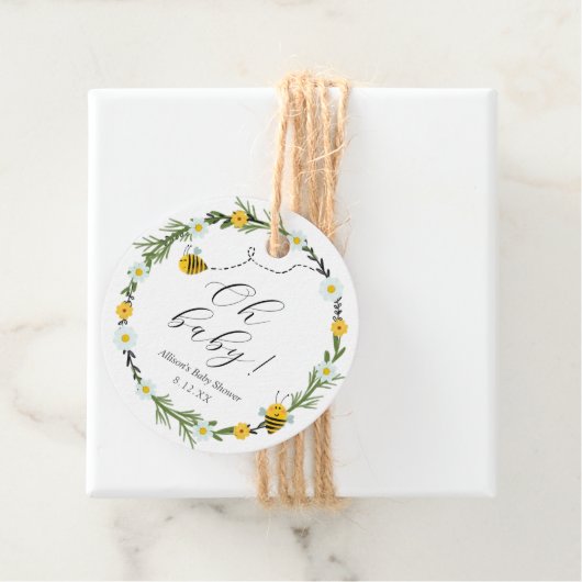 Étiquettes Cadeau Baby shower d'abeilles (En situation)