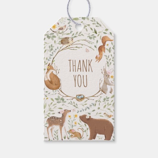 Étiquettes-cadeau Baby shower d'amis de la forêt (Devant)