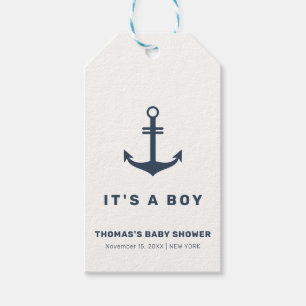 Étiquettes-cadeau Baby shower d'Ancres nautiques élégant bleu marine