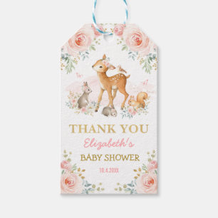 Étiquettes-cadeau Baby shower d'animaux de bois rose pâle