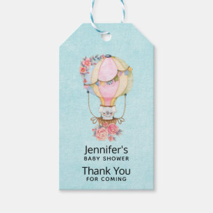 Étiquettes-cadeau Baby shower d'aquarelle à bulle d'air chaud