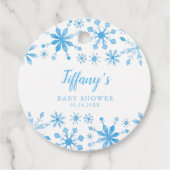 Étiquettes Cadeau Baby shower d'aquarelle bleu Little Snowflake (Devant)