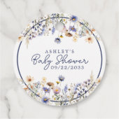 Étiquettes Cadeau Baby shower d'aquarelle Boho Fleur sauvage bleu (Dos)