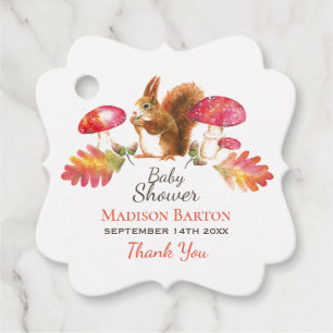 Étiquettes Cadeau Baby shower d'aquarelle d'automne en bois d'écureu