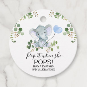 Étiquettes Cadeau Baby shower d'aquarelle éléphant du garçon Pop It