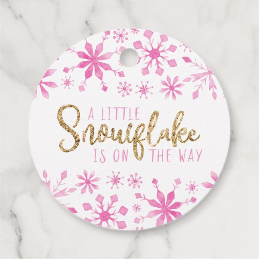 Étiquettes Cadeau Baby shower d'aquarelle rose Little Snowflake (Dos)