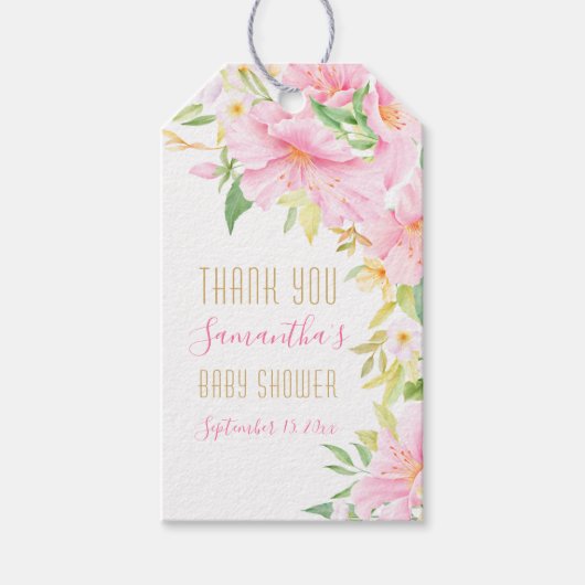 Étiquettes-cadeau Baby shower d'aquarelle rose pâle (Devant)