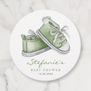 Étiquettes Cadeau Baby shower d'aquarelle verte pour bébés