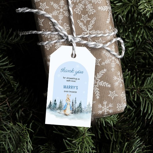 Étiquettes-cadeau Baby shower d'arc d'hiver Peter Rabbit Merci