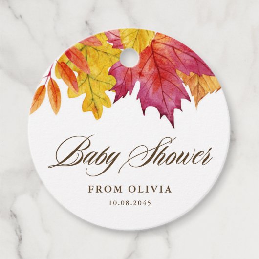 Étiquettes Cadeau Baby shower d'automne Rustique Feuille (Devant)