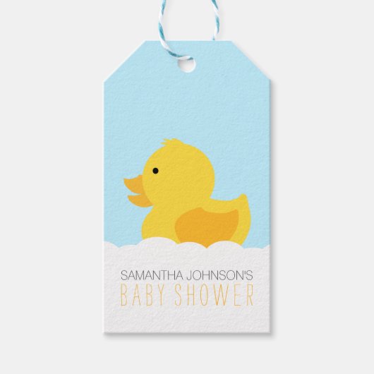 Étiquettes-cadeau Baby shower de bain à bulle en caoutchouc jaune (Devant)