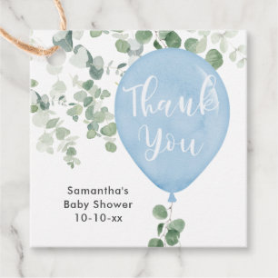 Étiquettes Cadeau Baby shower de ballon bleu vert eucalyptus
