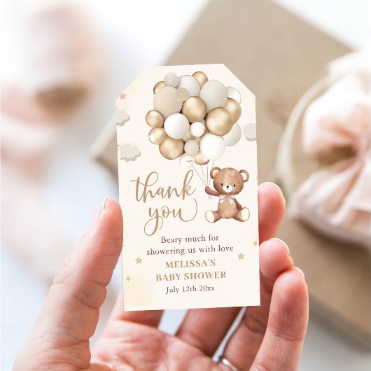 Étiquettes-cadeau Baby shower de ballon Brown Teddy Bear
