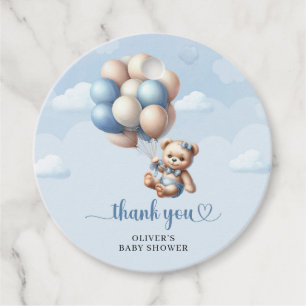 Étiquettes Cadeau Baby shower de ballons bleu brun de mignon ours en