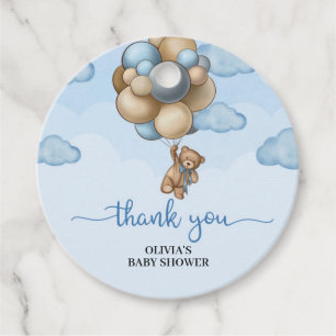 Étiquettes Cadeau Baby shower de ballons bleu brun pour bébé ours