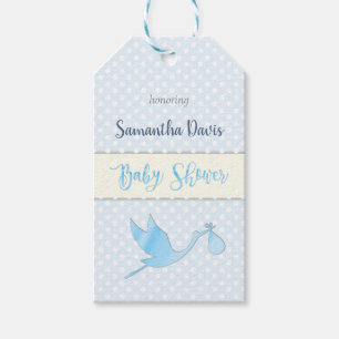 Étiquettes-cadeau Baby shower de bébé de la cigogne bleue