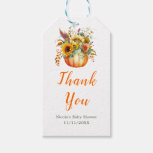 Étiquettes-cadeau Baby shower de bouquet de fleurs citrouilles