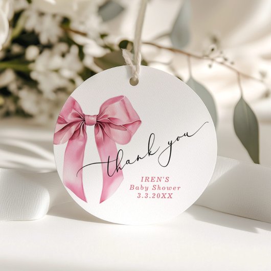 Étiquettes Cadeau Baby shower de Bow rose Merci
