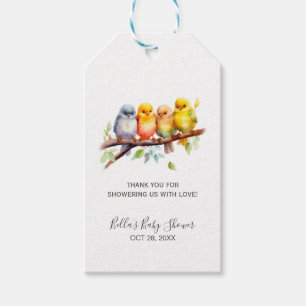 Étiquettes-cadeau Baby shower de branches d'arbres aux oiseaux migno